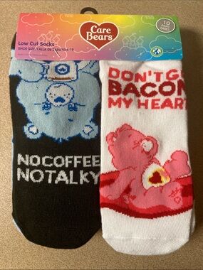 Care Bears Low Cut Socks - Black & White with Pink Bear Graphics (10 Pack)